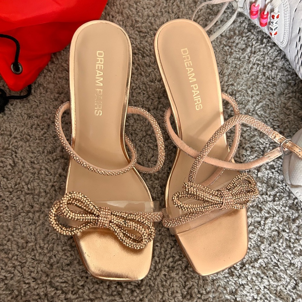 Dream Pairs Gold Strappy Heels with Bow